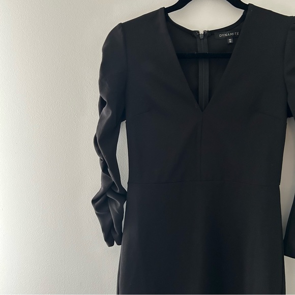 Dynamite Black Ruched Sleeve Mini Dress - Picture 7 of 9